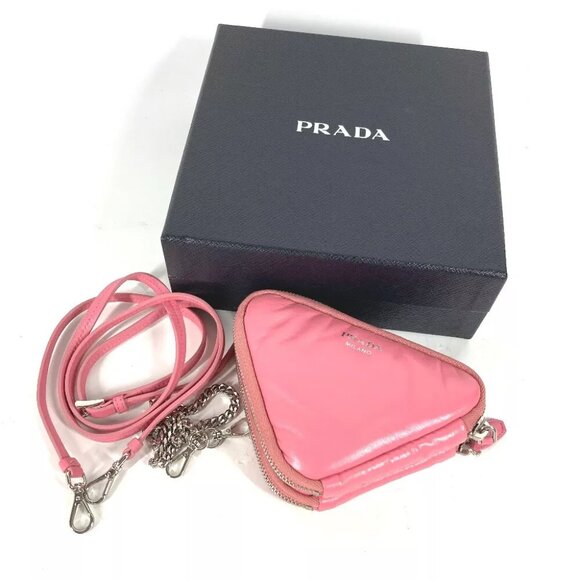 PRADA Chain Double Triangle Logo Plate Crossbody 3WAY Pochette Shoulder Bag - Picture 7 of 13